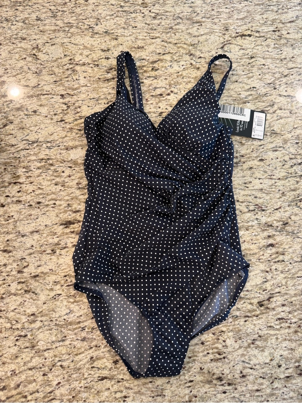 Women’s Navy Polka Dot One-Piece Swimsuit Miraclesuit NWT Size 16